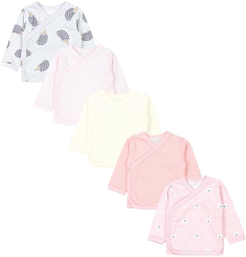 TupTam Baby Mädchen Langarm Wickelshirt Baumwolle 5er Set, Farbe: Tupfen Apricot Hellrosa Ecru Igel Grau Bärchen Rosa, Größe: 62