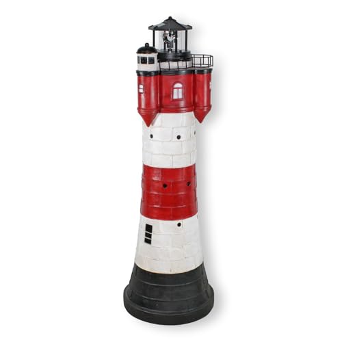 Fachhandel Plus Leuchtturm Roter Sand mit Solar Beleuchtung Rundum Leuchtfeuer Maritime Deko Gartendeko Deko Leuchtturm Verschiedene Größen (80 cm)