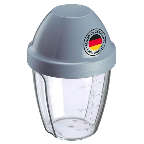Westmark Schüttelbecher – Dressingshaker mit herausnehmbarer Mixscheibe, Fassungsvermögen: 0,25 l, Höhe: 12,8 cm, Kunststoff, BPA-freier Mixbecher (Klar/Blau)