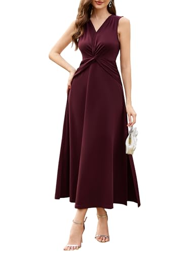 Aupuls Abendkleid Damen Elegant Kleid Elegant Damen Festlich Kleid V Ausschnitt Festliches Kleid Damen Hochzeit Damen Kleider Sommer Ärmelloses Sexy Kleid Damen AUPG010BurgundyXL