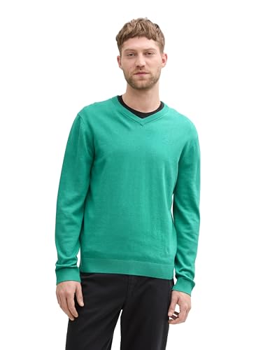 TOM TAILOR Herren Strickpullover mit V-Ausschnitt, 37437 - Bright Jade Green Melange, XL