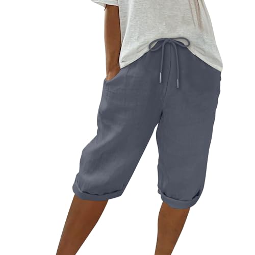 Generisch Bermuda Shorts Damen Hosen Frauenkleidern Reisen Boho Sommer Joggers Verjüngt Übergröße Weitee Leinen mit Grau M