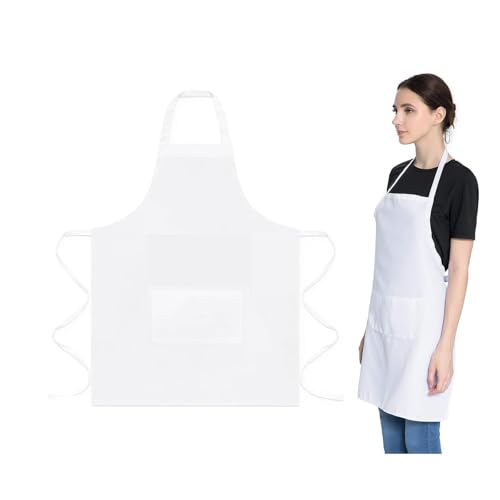 SUE'S DAY Kochschürze Damen Herren,Wasserdicht,Schürze mit 2 Taschen für Kochen, Küche, Gartenarbeit, Restaurant, Kaffeehaus(70X80CM) (1, Weiß)