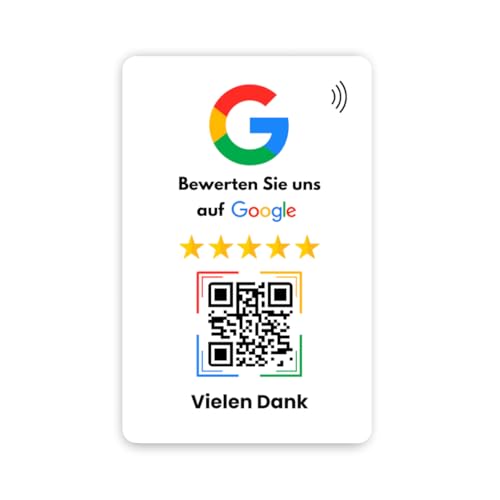 NFC Google Bewertungs - Rezensionskarten – Voreingerichtet für Sofortigen Einsatz (Weiß + QR Code)