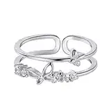 Ringe Partnerringe Silber 2 Ringe An meine Tochter Schmetterlingsring Schmetterlings-Strassring minimalistischer Angstring Geschenk für sie zurück zur Schule Geschenk Ringe Teenager (Silver, One Size)