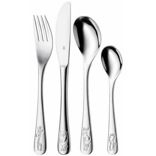 WMF Safari Kinderbesteck Set 4-teilig, Besteck Kinder Edelstahl, Kinderbesteck ab 3 Jahre, Cromargan poliert, spülmaschinengeeignet, Kids Safari, Ohne Gravur