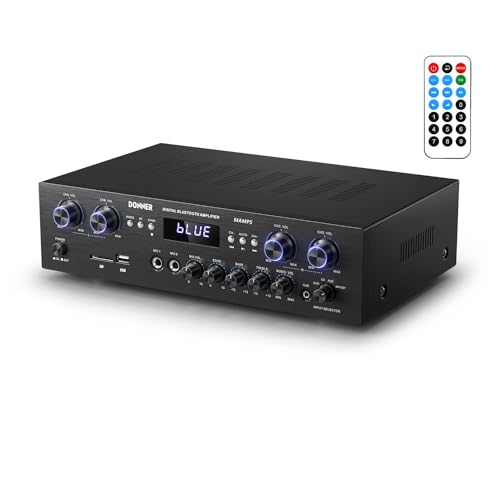 Audio Leistungsverstärker Bluetooth 5.0, Donner 440W Audio Verstärker 4 Kanal, Stereo Receiver mit USB, SD, FM, 2 Mikrofoneingang Echo, RCA, LED, für Studio, Heimkino, MAMP5