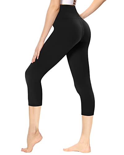 Gayhay Capri Leggings Damen 7/8 für Sport, 3/4 Sporthose High Waist Leggins für Gym Yoga (Schwarz,S-M)