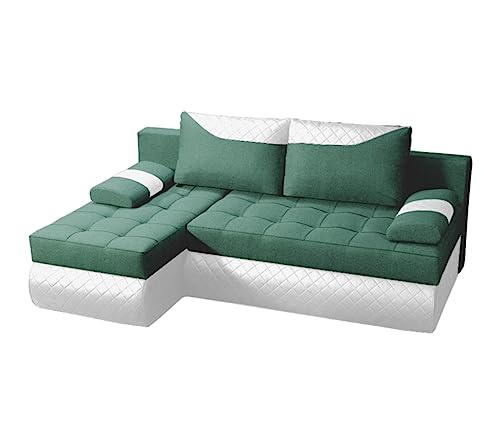 BROMARKT Ecksofa KASTELL L-Form Schlafsofa Wohnlandschaft Links/Rechts Couch, Bettkasten,Schlaffunktion,viele Farbvarianten (Links, Rino 77 + Madryt Pik 920 – Grün, h80 x t141 x b200 cm)