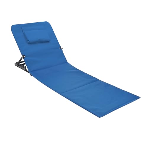 Strandmatte mit Kopfkissen klappbar - blau - Liegematte mit Verstellbarer Rückenlehne - Sonnenliege Gartenliege Sonnenmatte Liegematte für Garten Camping Picknick Reise Urlaub