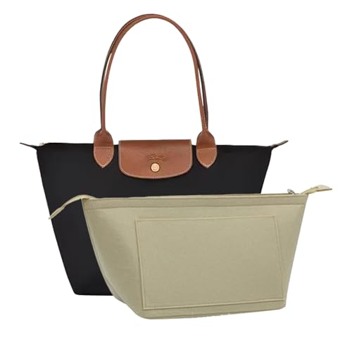 D.DUO Taschen-Organizer, Geldbörsen-Einsatz mit Reißverschluss, geeignet für Longchamp lange und kurze Griffe, Tragetaschen-Organizer-Einsatz (Beige, Groß)