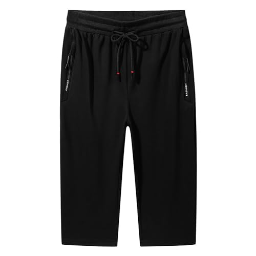 Herren Hosen M für Herren, Caprihose, Workout, Fitnessstudio, unterhalb des Knies, Shorts mit Reißverschlusstaschen Kurze Freizeithose(Schwarz,5XL)