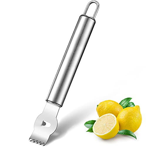 Zitronen Zester Schäler, Professioneller Zitronen Zester mit Zimt Messer Edelstahl Zitronen Scheibe für Gin Cocktails, Limetten Orangen, Küchen Werkzeug (Edelstahl Griff, 6,5 Zoll)