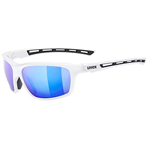 uvex sportstyle 229 - Sportbrille für Damen und Herren - verspiegelt - druckfreier Sitz & perfekter Halt - white/mirror blue - one size