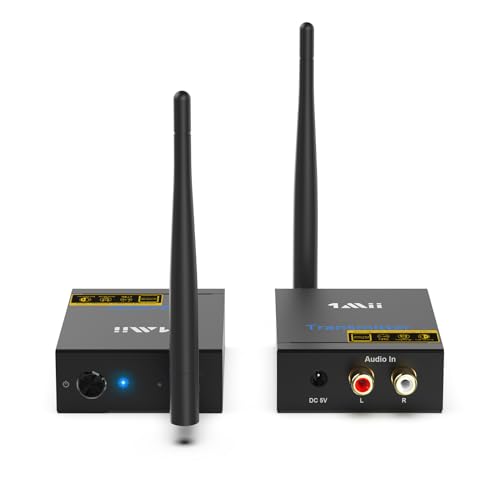 1Mii Drahtlos Audio Sender Empfänger, 2.4G Große Reichweite Transmitter and Receiver Kit Low Latency für HiFi-Musik von TV/PC zu Aktivlautsprechern/Stereo/Subwoofer/CD, Cinch-Ausgang/Eingang 320ft