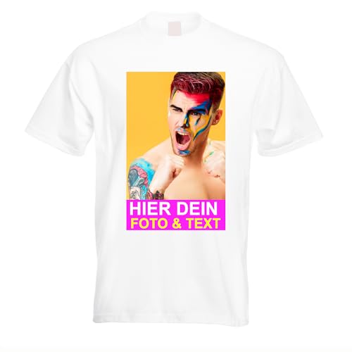 Kiwistar T-Shirt Herren Weiss - XL - Aufdruck individuell - mit Foto Bedruckt - Wunschtext - Druck personalisiert - Geschenk für Freizeit Sport - selber gestalten