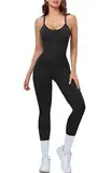 OLCHEE Damen-Overall, Workout, Yoga, Einteiler, nahtlos, Einteiler, Leggings, Spaghettiträger, Bodysuit, Fitnessstudio, Leggings: schwarz, Medium