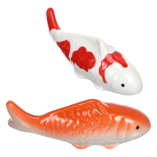 DOITOOL Koi-Fischfiguren Aus Keramik 2 Stück Handbemalte Schwimmende Japanische Koi-Statue Tischskulptur Als Wohndeko Zen-Garten-Ornament Für Liebhaber Aquarium-Dekoration