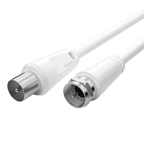 MxyVrix Koaxialkabel F-Stecker auf RF M-Stecker, 2m Weiß, Vielseitiger Einsatz, Breitband-System, Größere Bandbreite, Niedrigere Fehlerraten, Vorteile des koaxialen Designs