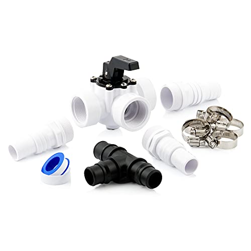 Zelsius Pool Bypass Set 12-teilig | Universal 3 Wege Ventil für Wärmepumpe Poolheizung Solarheizung | Absperrhahn Schlauchtüllen 32/38 mm Rohrschellen T-Stück Abdichtband