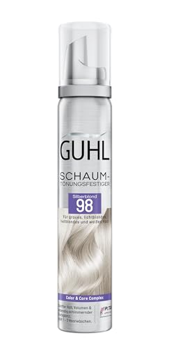 Guhl Schaum-Tönungsfestiger - Farbe 98 - Silberblond - Für graues, lichtblondes, hellblondes und weißes Haar - Sanfter Halt, Volumen und Farbglanz - Hält 1 bis 3 Haarwäschen