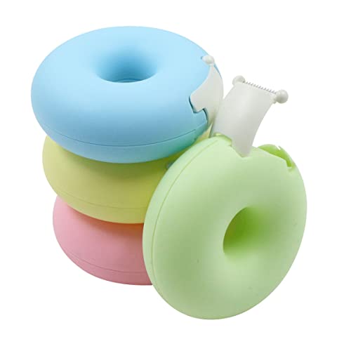 Klebefilm Klebebandabroller Tischabroller Tape Abroller - Donut Form Mini Bandschneider Schreibtisch Accessoire Fester Stand FüR Schule, Zuhause Und BüRo, Pink Gelb Blau GrüN 4 StüCk