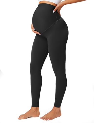 BAYDI Blickdichte Umstandsleggings High Waist Umstandshose Damen Schwangerschaft Leggings Lang Stretch Schwangere Hose Schwarz