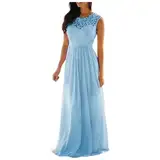 Generisch 2025 Elegantes Brautjungfernkleid in Koralle, Gastkleid mit Spitzenapplikation, Hochzeitskleider, Damenkleid, Bequeme Sommerkleider Breite Gürtel Damen Kleid (Blue, M)