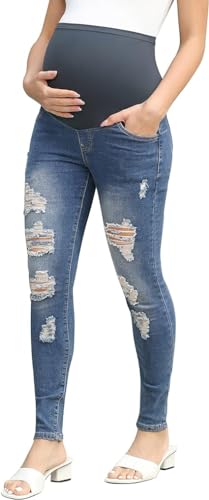 Maacie Skinny Stretch Mutterschaft Bequeme Casual Hohe Taille Pendeln Zur Arbeit Navy Blau L