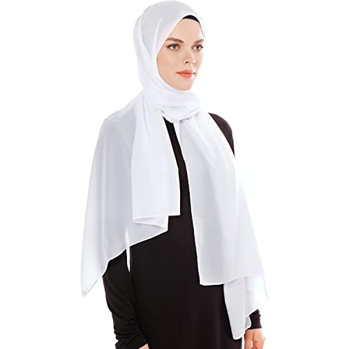 Ayisah Kopftuch Damen Hijab - Chiffon Hijab Kopftuch Für Damen - Moderne Muslimisch Chiffon Hidzab Tuch Schal Kopftucher - Grau - Weiß