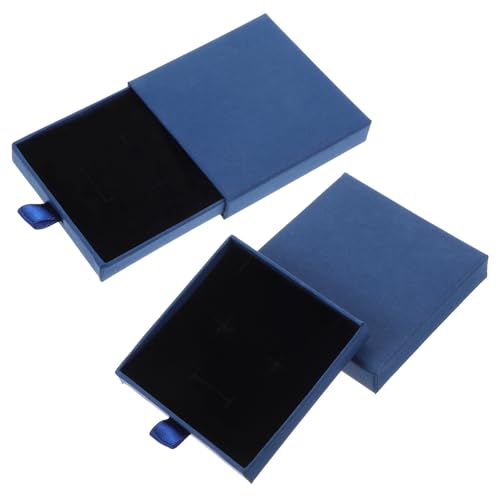 2 Stück Schmuck Geschenkbox,Kleine Schmuckschachtel,Thick Papier Schmuckschatulle,Ausziehbare Geschenkbox Klein,Schmuckaufbewahrung für Armbänder,Halsketten,Ohrringe,Ringe,Schmuckgeschenke(Blau)