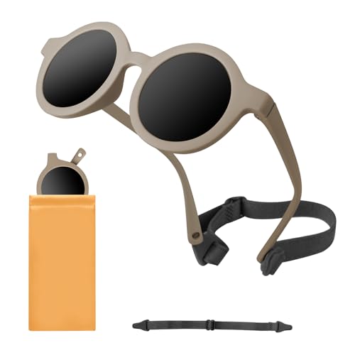 Polarisierte Baby Sonnenbrille, Sonnenbrille Baby 0-36 Monate UV400-Schutz, Verstellbarem Band und Flexibler Rahmen für 0-3 Jahre Kleinkinder Neugeborene Outdoor, Reisen (Milchkaffeefarbe)