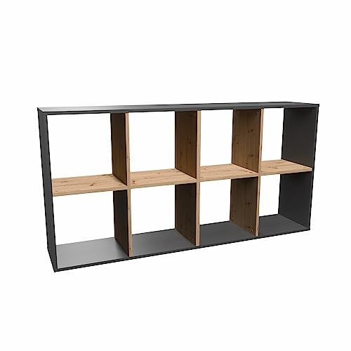 CDF Bücherregal Anthrazit Eiche Artisan – Regal 8 Fächern für Bücher, Spielzeug – möbel ideal für Wohnzimmer, Kinderzimmer oder Jugendzimmer – standregal Malax 2x4