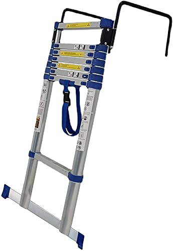 KEppd 5/6/6,2/7/8 m Teleskopleiter mit Haken und Stabilisator, Blaue strapazierfähige extra hohe ausziehbare Teleskopleitern, für Gebäudeinstandhaltung (Size : 5m/16.4ft)