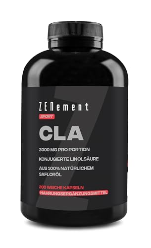 CLA Kapseln, 1000 mg CLA, 200 Softgels | Konjugierter Linolsäure aus 100% reinem Safloröl für Männer und Frauen geeignet | Sport, Fitness, Training | Conjugated Linoleic Acid | Zenement