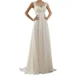 YOUCAI Spitzen Brautkleider Lang Hochzeitskleider Ballkleider Prinzessin Ärmellos Brautkleid Spitzekleid Abendkleid Maxikleid,Weiss,EU48