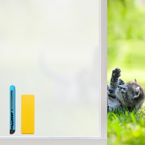 Niviy Fensterfolie Blickdicht Milchglasfolie Sichtschutzfolie Fenster Selbsthaftend Statisch Haftend 44.5 x 200 cm ohne Klebstoff Folie Privatsphäre Schutz Anti UV für Bad,Zuhause,Büro Matt Weiß