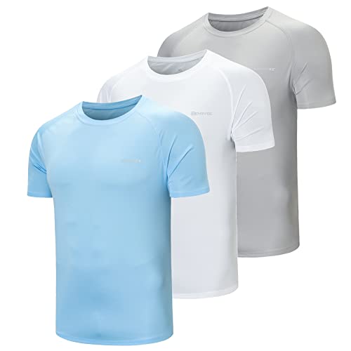 ZENGVEE 3er Pack UV Shirt Herren Rashguard UPF 50+ UV Schutz Shirt Schwimmshirt Herren Lässig Sonnenschutz Sport Tshirt Männer Atmungsaktiv für Outdoor Wasser Surfen Schwimmen (0818-Blue Gray White-L)