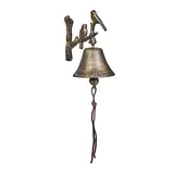Relaxdays Türglocke Gusseisen Vögel, Gartenglocke mit Kordel, HxBxT: 20 x 10 x 13 cm, Wandglocke, Vintage-Optik, Bronze