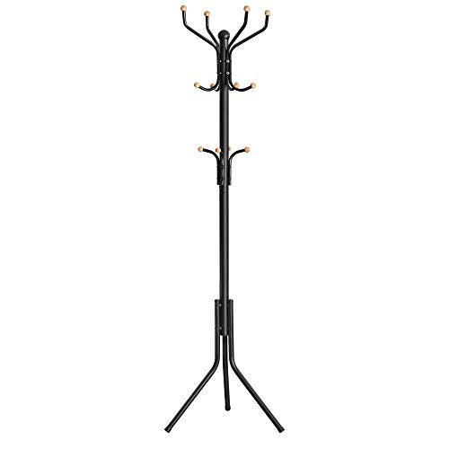 SONGMICS Garderobenständer aus Metall, stabiler Kleiderständer, Garderobe, für Kleidung, Taschen und Hüte, Höhe 182 cm, mit 12 Haken, schwarz RCR19B