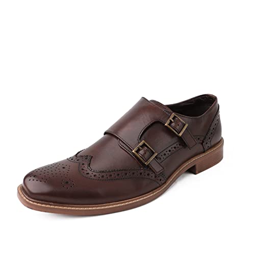 DIVCHI Herren Mönch Schuhe Schnalle Riemen Slip on Loafers, braun, 46 EU