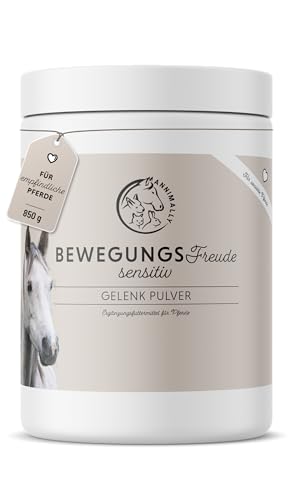 Annimally Gelenk Pulver für Pferde 850g mit Kollagen, Kamille, MSM (Schwefel), Glucosamin, Hyaluronsäure, Chondroitin - Zusatzfutter für die Stärkung der Gelenke beim Pferd - Alternative zu Liquid