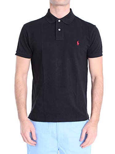 Ralph Lauren Polo Herren Poloshirt Custom-Slim-Fit Schwarz M