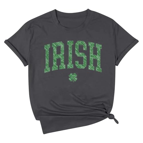 Lässiges Rundhals-T-Shirt für Damen | T-Shirt mit Buchstaben-Print für Komfort und Stil Teenager Klamotten (Grey, XL)