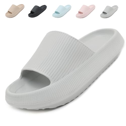 Uniuni Cozislides Original Slippers Damen Badelatschen Wolken Schuhe Cloudyzz Schlappen Herren Bequeme Weiche Cozy Slides Leichte Eva Hausschuhe Dicke Sohle rutschfeste Dusch Badeschuhe Grau 36/37