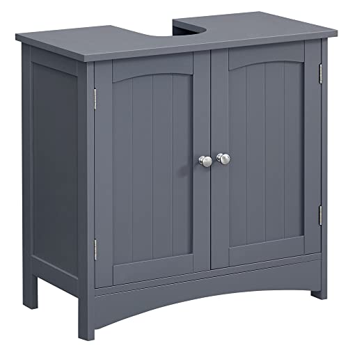 VASAGLE Waschbeckenunterschrank, Unterschrank, Badezimmerschrank, 30 x 60 x 60 cm, 2 Türen, Badschrank, höhenverstellbare Ablage, grau BBC001G01