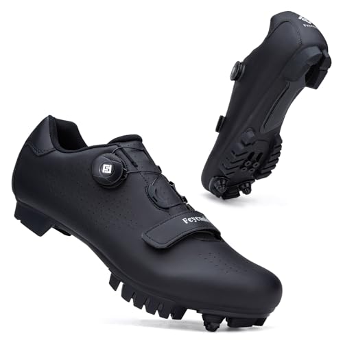 Feyenold Fahrradschuhe Herren Mountainbike Schuhe Damen MTB Radsport Schuhe Kompatibel mit SPD Cleats Schwarz 44 EU