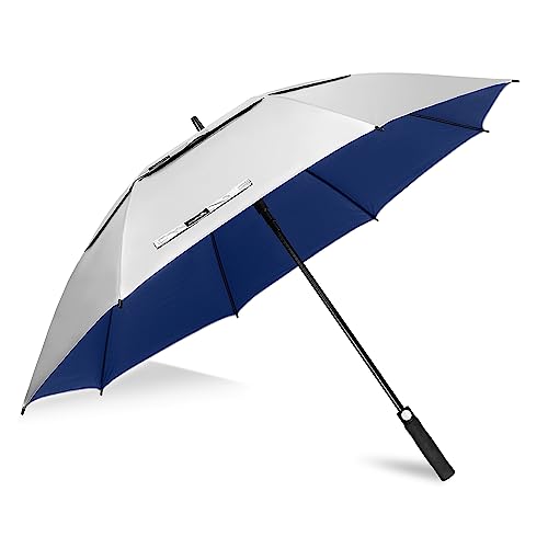 ZOMAKE 68 Inch Golf Regenschirm Sonnenschutz für UV,XXXL Großer Winddicht Regenschirm Groß Upf 50 + Selbst öffnend Belüftet,Große Größe Golfschirm Sturmfest für Sonne und Regen(Silber Marineblau)