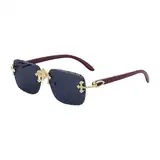 Colcolo Rechteckige randlose Sonnenbrille, Brillenschutz Metall Sonnenbrille, rahmenlose Brille für Reiseinkäufe Frauen Männer Männer, Grau