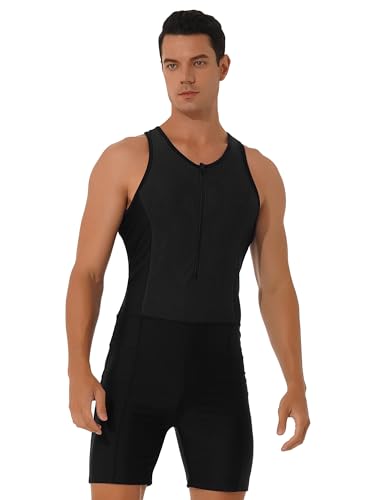 Doomiva Herren Badeanzug Einteiler Schwimmanzug Bademode mit Bein Männer Wassersport Surfanzug Shorty Beachwear Sportbody Schwarz L